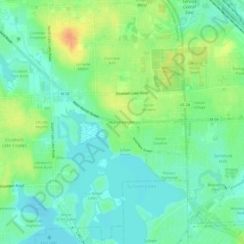 Carte topographique Huron Heights, altitude, relief