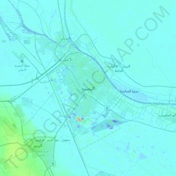 Carte topographique Bassorah, altitude, relief