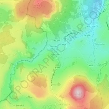 Carte topographique Chanteloube, altitude, relief