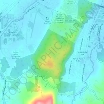 Carte topographique Hutan Simpan Kebun Cina, altitude, relief