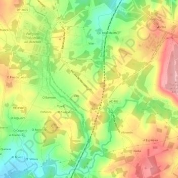 Carte topographique Virís, altitude, relief