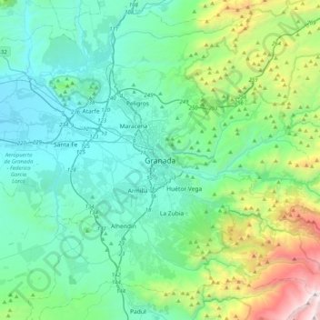 Carte topographique Granada, altitude, relief