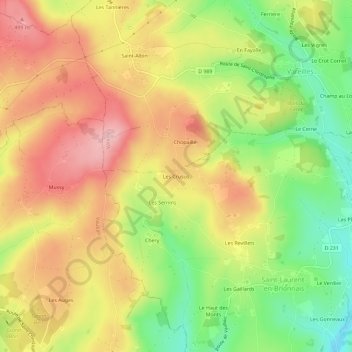 Carte topographique Les Crusus, altitude, relief