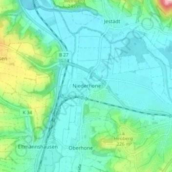 Carte topographique Niederhone, altitude, relief
