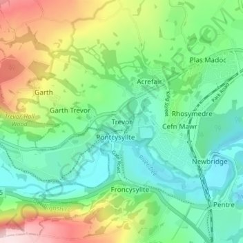 Carte topographique Trevor, altitude, relief