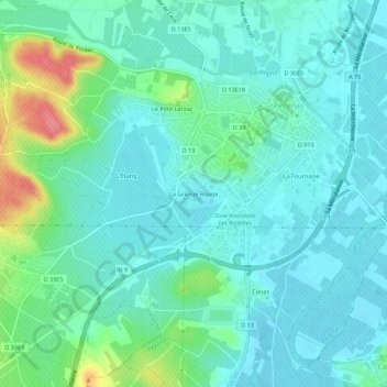 Carte topographique La Grange Rouge, altitude, relief