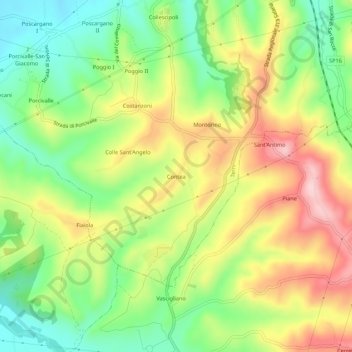 Carte topographique Contea, altitude, relief