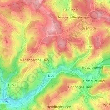 Carte topographique Hasenberg, altitude, relief