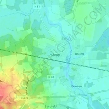 Carte topographique Aukrug, altitude, relief