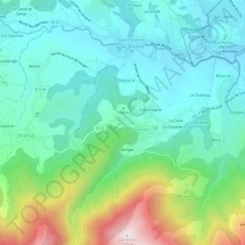 Carte topographique Pey-Jouan, altitude, relief