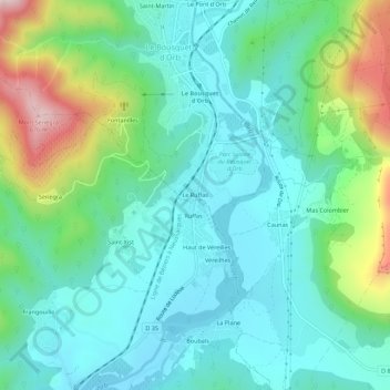 Carte topographique Le Ruffas, altitude, relief