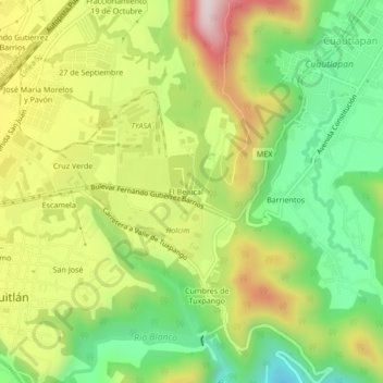 Carte topographique El Bejucal, altitude, relief