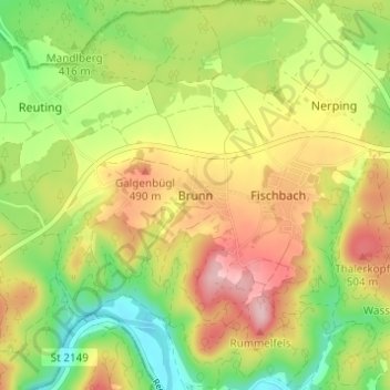 Carte topographique Brunn, altitude, relief