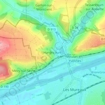 Carte topographique Hardricourt, altitude, relief