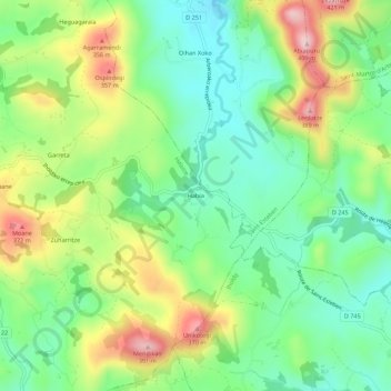 Carte topographique Habia, altitude, relief