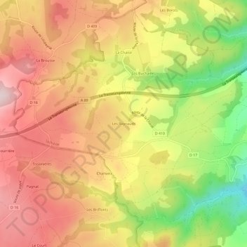 Carte topographique Les Raynauds, altitude, relief