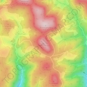 Carte topographique Weberhöhe, altitude, relief