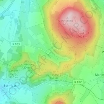 Carte topographique Deicheroda, altitude, relief
