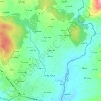 Carte topographique Compostela, altitude, relief