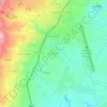 Carte topographique Kavumu, altitude, relief