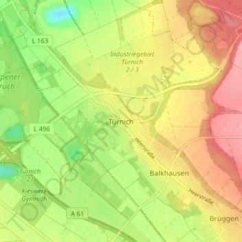 Carte topographique Türnich, altitude, relief