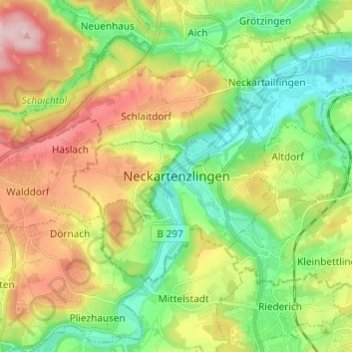 Carte topographique Neckartenzlingen, altitude, relief