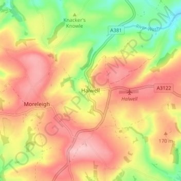 Carte topographique Halwell, altitude, relief