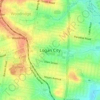 Carte topographique Logan City, altitude, relief