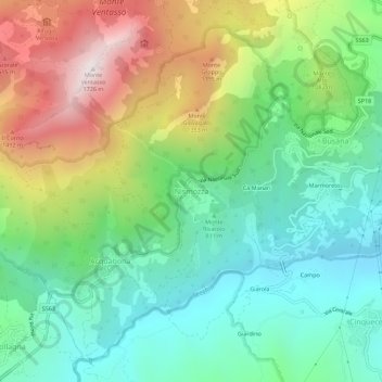 Carte topographique Nismozza, altitude, relief