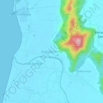 Carte topographique Gunungmalang, altitude, relief