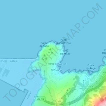 Carte topographique Langosteira, altitude, relief