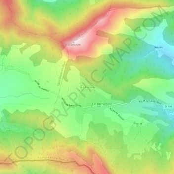 Carte topographique Les Bascous, altitude, relief
