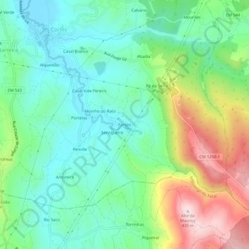 Carte topographique Fontes, altitude, relief