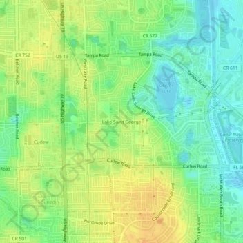 Carte topographique Lake Saint George, altitude, relief