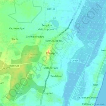 Carte topographique Thiruporur, altitude, relief