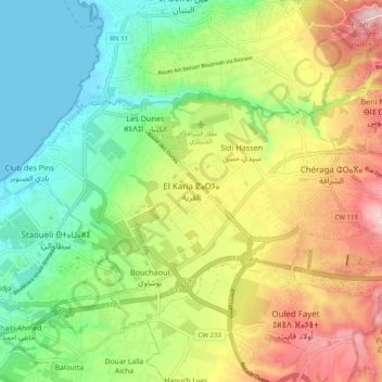 Carte topographique El Karia, altitude, relief