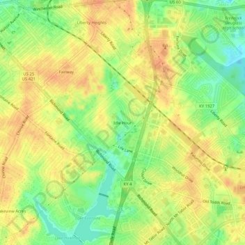 Carte topographique Idle Hour, altitude, relief