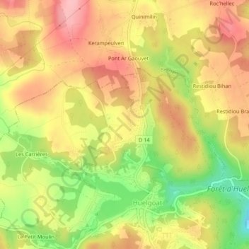 Carte topographique Kervao, altitude, relief