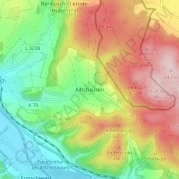 Carte topographique Albshausen, altitude, relief