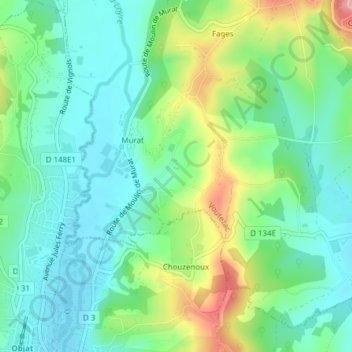 Carte topographique Bas Murat, altitude, relief