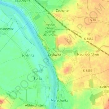 Carte topographique Leckwitz, altitude, relief