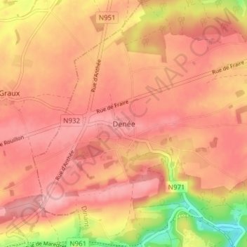 Carte topographique Denée, altitude, relief