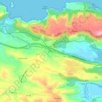 Carte topographique El Peral, altitude, relief