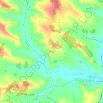 Carte topographique Boudy, altitude, relief