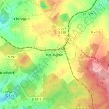 Carte topographique Herlasgrün, altitude, relief