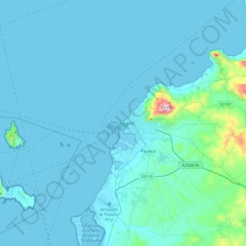 Carte topographique Trapani, altitude, relief
