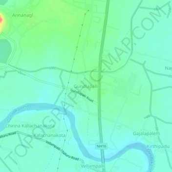 Carte topographique Gundlapalli, altitude, relief