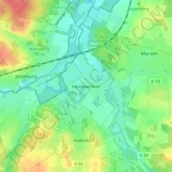 Carte topographique Heidewinkel, altitude, relief