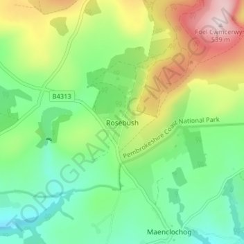 Carte topographique Rosebush, altitude, relief