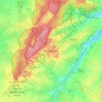 Carte topographique Henripont, altitude, relief